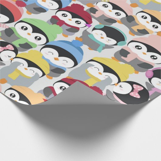 Schattigee kerst Cartoon pinguïns Cadeaupapier (Hoek)
