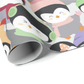 Schattigee kerst Cartoon pinguïns Cadeaupapier (Rol Hoek)