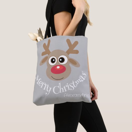 Schattigee Kerst Cartoon Rendier Grijs Canvas tas (Dichtbij)