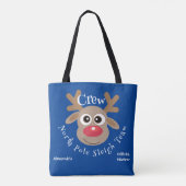 Schattigee Kerst Cartoon Rendier Sleigh Team Blauw Tote Bag (Achterkant)
