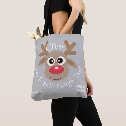 Schattigee Kerst Cartoon Rendier Sleigh Team Grey Tote Bag (Dichtbij)