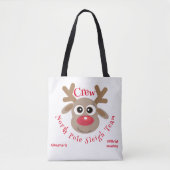 Schattigee Kerst Cartoon Rendier Sleigh Team Wit Tote Bag (Voorkant)