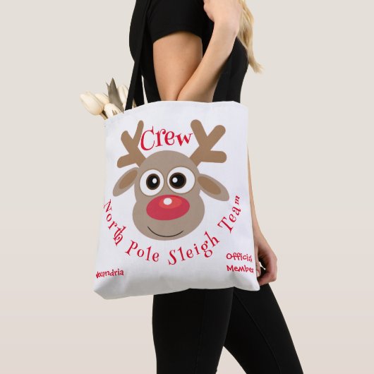 Schattigee Kerst Cartoon Rendier Sleigh Team Wit Tote Bag (Dichtbij)