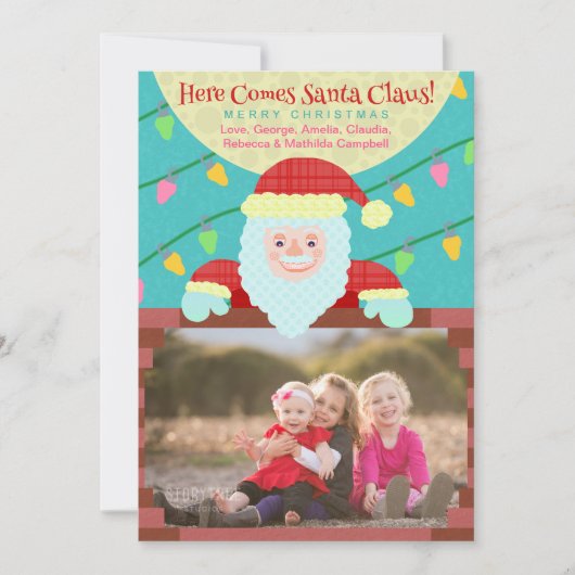 Schattigee Kerst Cartoon Sinterklaas Custom Foto Feestdagenkaart (Voorkant)