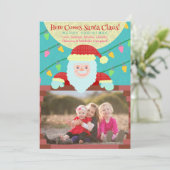 Schattigee Kerst Cartoon Sinterklaas Custom Foto Feestdagenkaart (Staand voorkant)