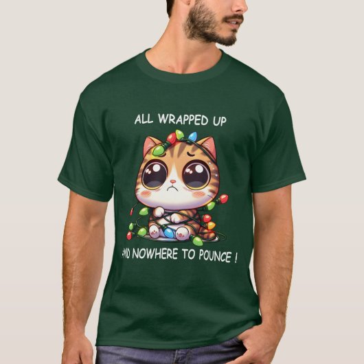 Schattigee kerst Catangled in Christmas Lights T-shirt (Voorkant)