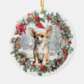 Schattigee Kerst Chihuahua hond puppy Santa hoed Keramisch Ornament (Voorkant)
