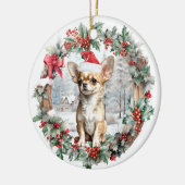 Schattigee Kerst Chihuahua hond puppy Santa hoed Keramisch Ornament (Links)