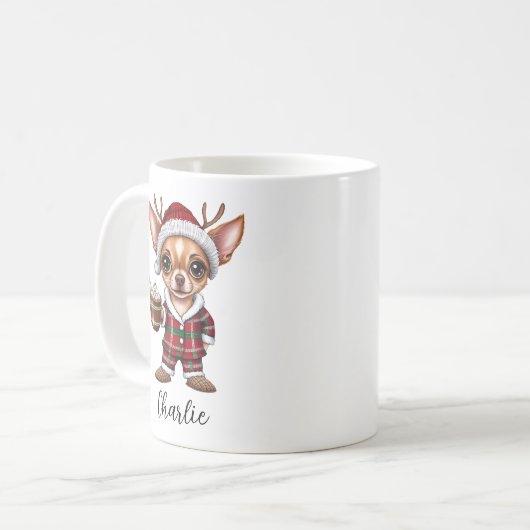 Schattigee Kerst Chihuahua met Rendier Antlers Mok (Voorkant links)