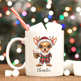Schattigee Kerst Chihuahua met Rendier Antlers Mok