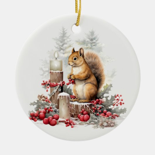 Schattigee kerst chipmunk bos bosdier keramisch ornament (Voorkant)