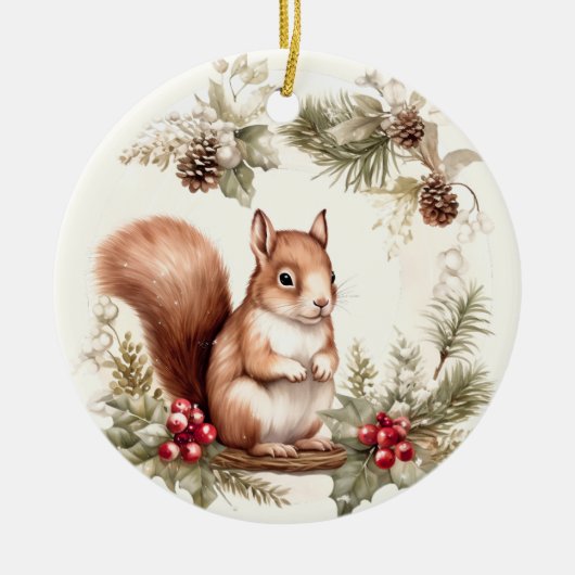 Schattigee kerst chipmunk krans bosdier keramisch ornament (Voorkant)