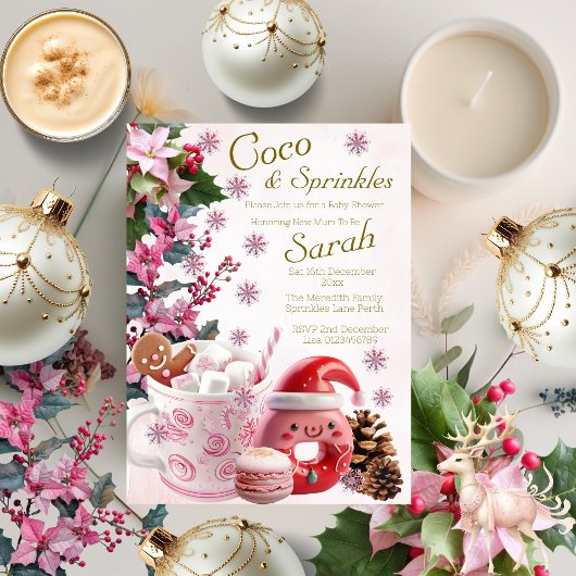Schattigee kerst Coco en Sprinkles Baby shower Kaart