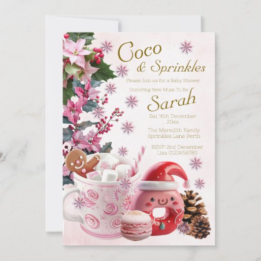 Schattigee kerst Coco en Sprinkles Baby shower Kaart (Voorkant)