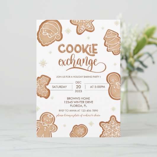Schattigee Kerst Cookie Exchange Uitnodiging (Staand voorkant)