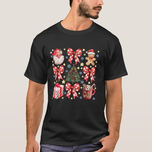 Schattigee Kerst Coquette Bow Santa Claus Hot Coco T-shirt (Voorkant)