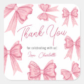 Schattigee Kerst Coquette Roze Bow Baby shower Vierkante Sticker (Voorkant)