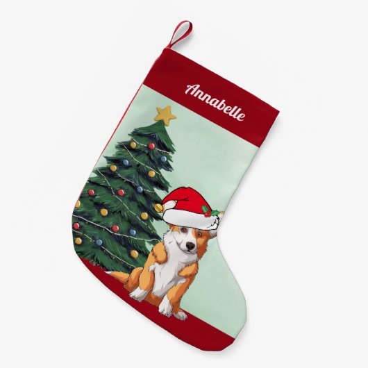 Schattigee Kerst Corgi Dog met Staart Monogrammed Kleine Kerstsok (Voorkant (Hangend))