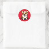 Schattigee kerst Corgi in Santa hat Pixel kunst Ronde Sticker (Tas)