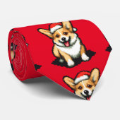 Schattigee kerst Corgi in Santa hat Pixel kunst Stropdas (Opgerold)