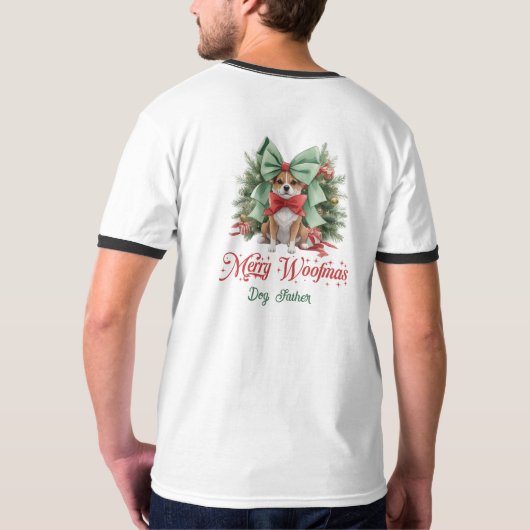 Schattigee kerst corgi met hond vader script t-shirt (Achterkant volledig)