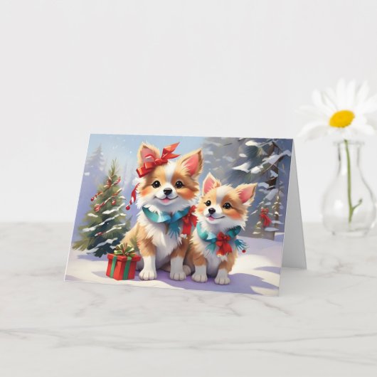 Schattigee kerst Corgis Holiday Delight Kaart (Kleine Plant)