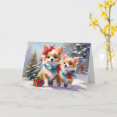 Schattigee kerst Corgis Holiday Delight Kaart (Gele Bloem)