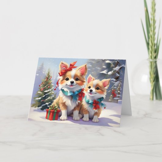 Schattigee kerst Corgis Holiday Delight Kaart (Voorkant)
