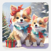 Schattigee kerst Corgis Holiday Delight Vierkante Sticker (Voorkant)
