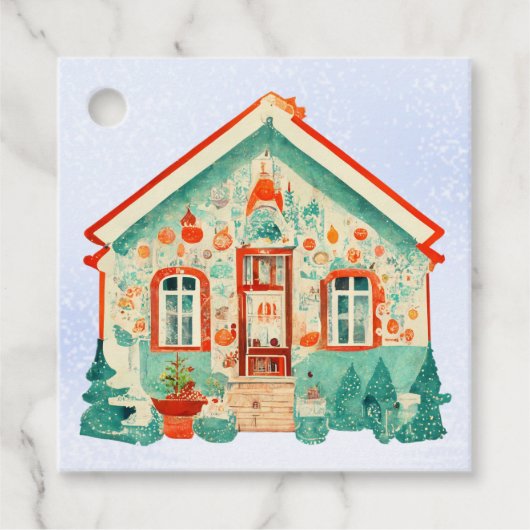 Schattigee Kerst Cottage Gift Labels (Voorkant)