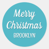 Schattigee Kerst Custom Kinder Naam Typografie Bla Ronde Sticker (Voorkant)