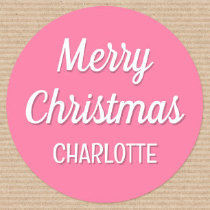 Schattigee Kerst Custom Kinder Naam Typografie Roz Ronde Sticker