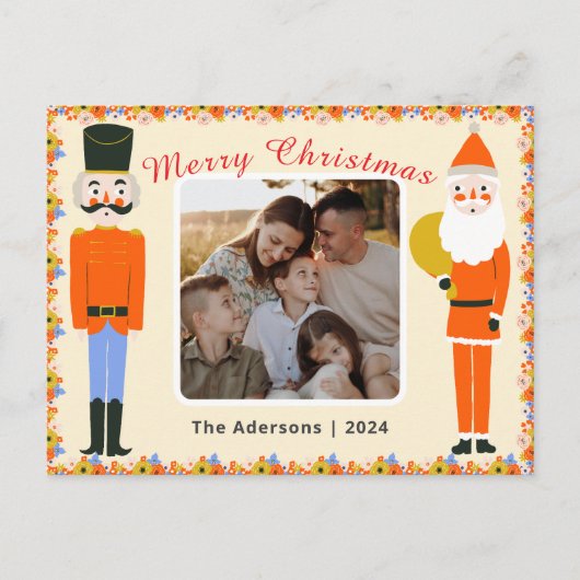 Schattigee kerst design met één foto. feestdagenkaart (Voorkant)