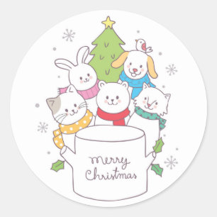 Schattigee kerst dier vrienden Kerst Feestdagen Ronde Sticker