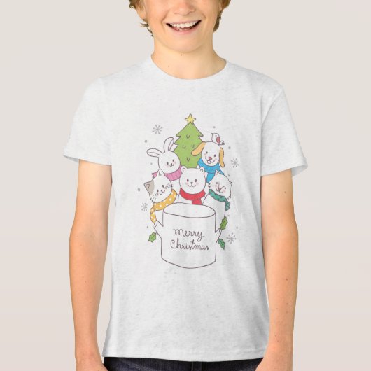 Schattigee kerst dier vrienden | Kerst Feestdagen Tri-Blend Shirt (Voorkant)