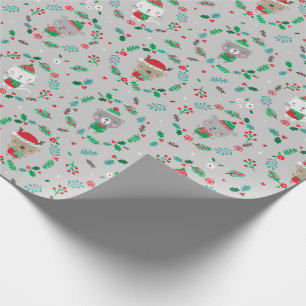 Schattigee kerst dierlijke kransen grijs cadeaupapier