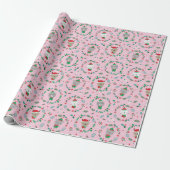Schattigee kerst dierlijke kransen roze cadeaupapier (Uitgerold)