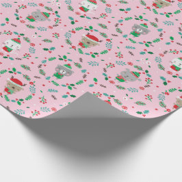 Schattigee kerst dierlijke kransen roze cadeaupapier