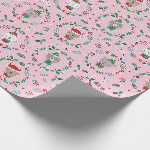 Schattigee kerst dierlijke kransen roze cadeaupapier