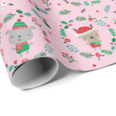 Schattigee kerst dierlijke kransen roze cadeaupapier (Rol Hoek)