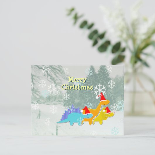 Schattigee kerst dinosaurus Briefkaart (Staand voorkant)