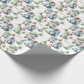 Schattigee kerst dinosaurus gepersonaliseerd cadeaupapier (Hoek)