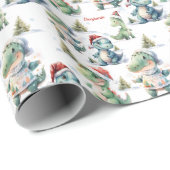 Schattigee kerst dinosaurus gepersonaliseerd cadeaupapier (Rol Hoek)