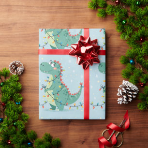 Schattigee kerst dinosaurus licht Kinder inpakpapi Cadeaupapier
