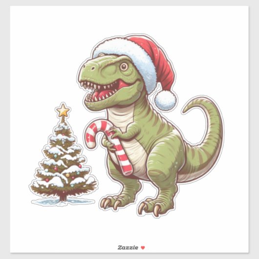 Schattigee kerst Dinosaurus met Candy Cane Sticker (Vel)
