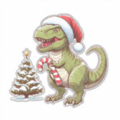 Schattigee kerst Dinosaurus met Candy Cane Sticker (Voorkant)