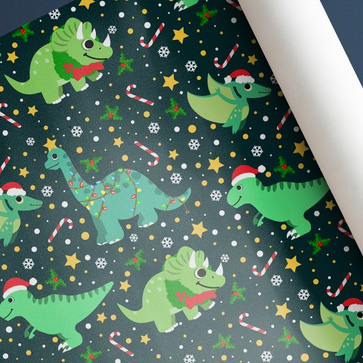 Schattigee kerst dinosaurussen cadeaupapier