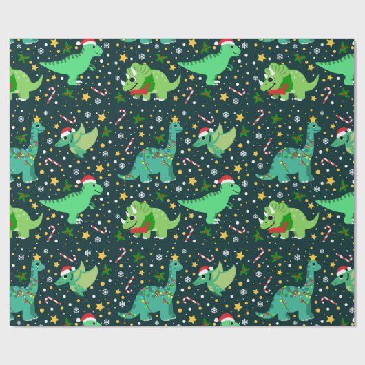 Schattigee kerst dinosaurussen cadeaupapier (Vlak)