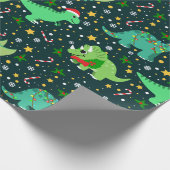 Schattigee kerst dinosaurussen cadeaupapier (Hoek)