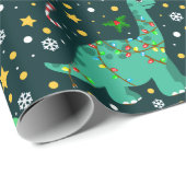 Schattigee kerst dinosaurussen cadeaupapier (Rol Hoek)